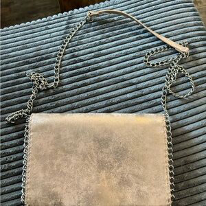 Chelsea28 Shimmer Metallic Blush Crossbody Clutch with Silver Chain